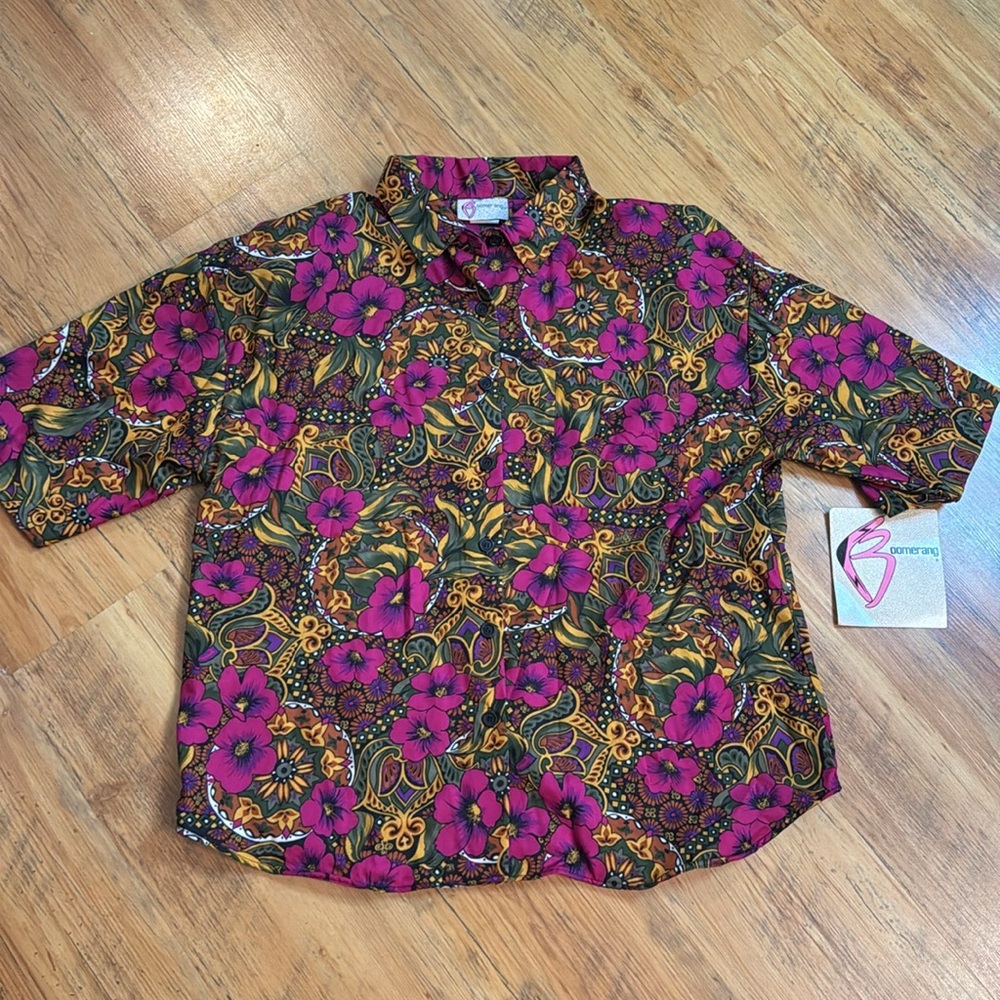 Vintage80’s-90’s Boomerang Floral Button Shirt Up Sz 22 Women’s Plus